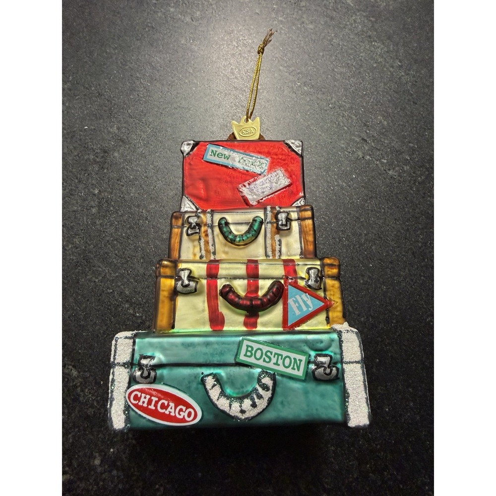Vintage Kurt S Adler KSA Stacked Travel Luggage Glass Christmas Ornament 4.5"